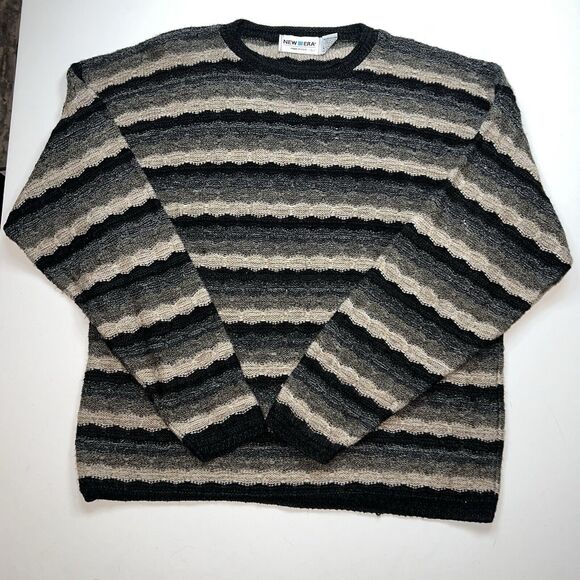 Vintage 90s Sweater New Era Womens Large Stripes Long Sleeve Minimalist Casual - Picture 2 of 10